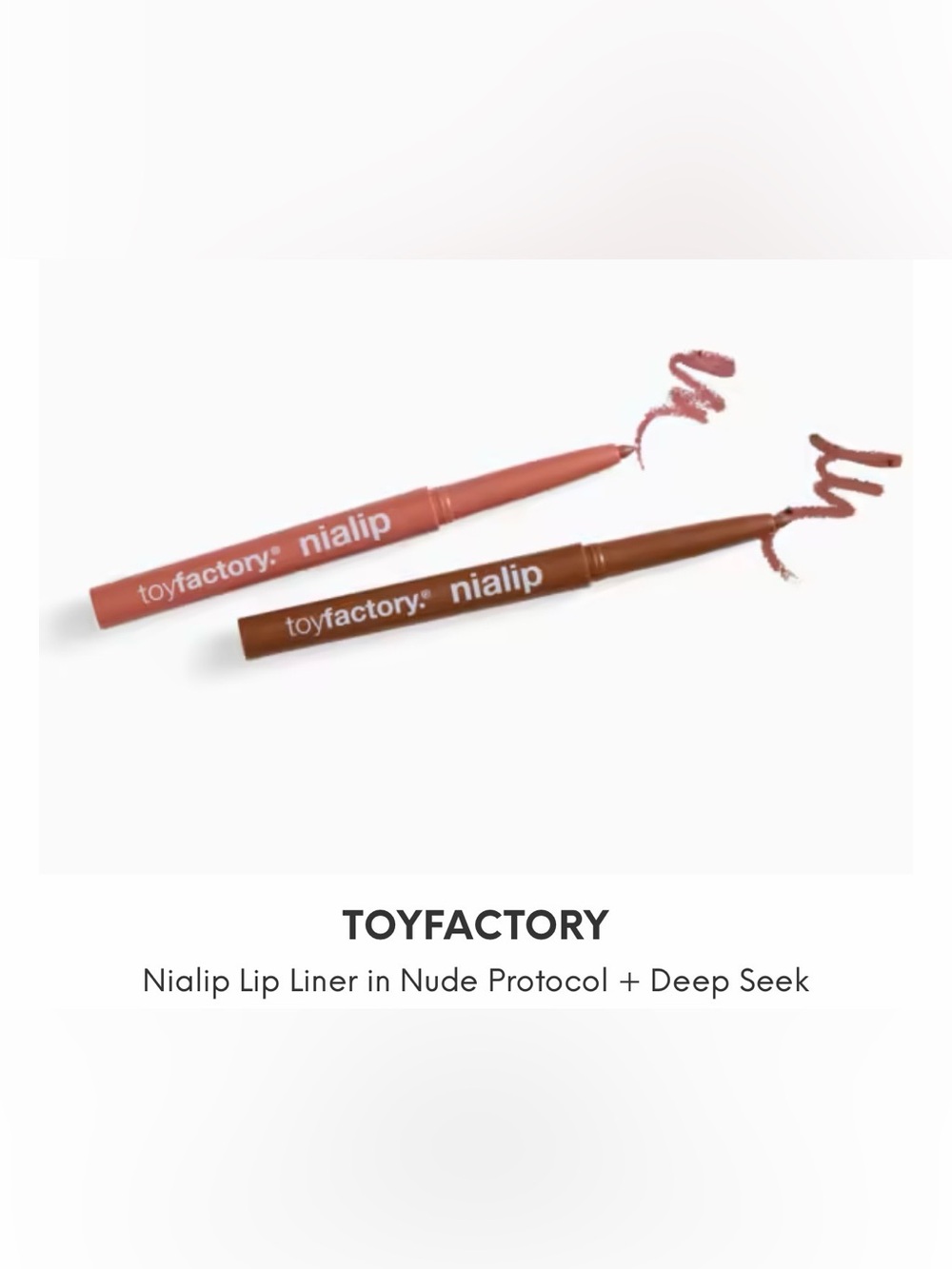 NWT TOYFACTORY Nialip Lip Liner in Nude Protocol + Deep Seek, 2 Liners x 0.3g